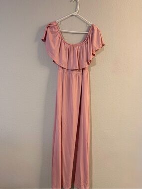 Blush Off-Shoulder Maxi Dress with Ruffle Yoke